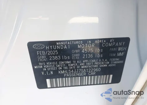 2025 Hyundai Sonata Hybrid Limited z USA, uszkodzony, nr VIN KMHL54JJ7SA122960